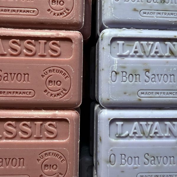 Natural French soap bars crafted with organic ingredients, highlighting lavender and clay.